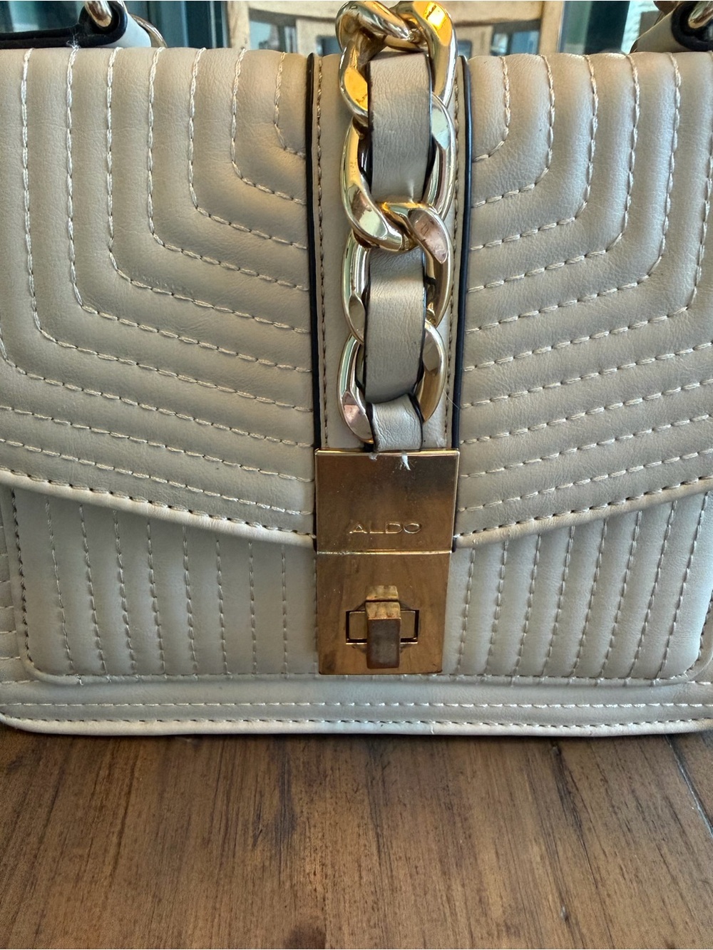 ALDO Cream Quilted Top-Handle Satchel with Gold Chain Accent - Picture 3 of 15